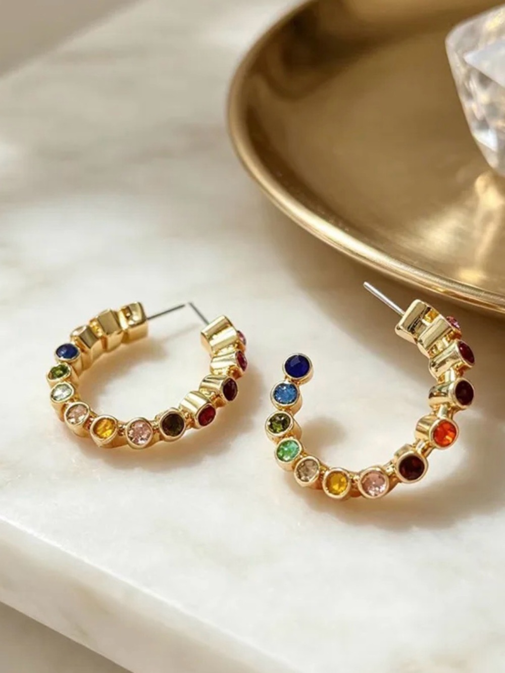 Multicolor Twist Crystal Hoop Earrings NWT Gold Plated Brass